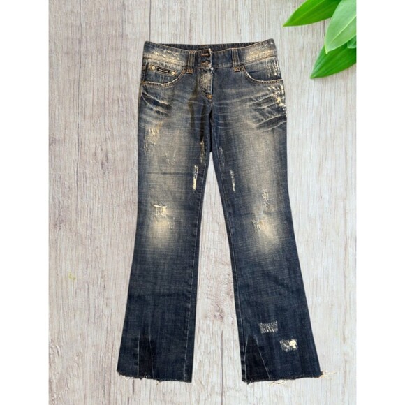 D&G Dolce and Gabbana Womens Distressed Boot Cut Denim Jeans Pants Italy size 44 - Picture 2 of 16